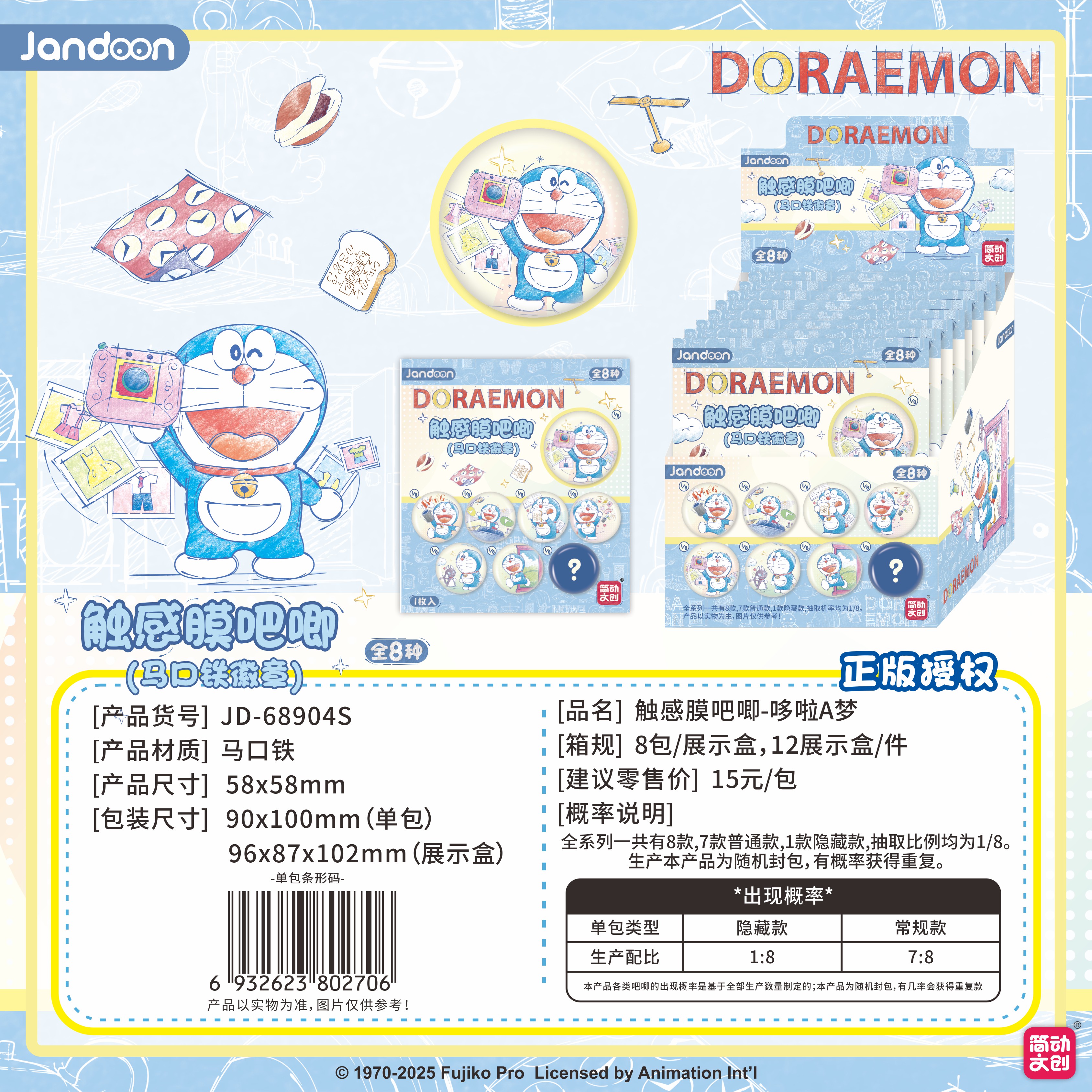 简动文创哆啦A梦触感膜吧唧系列【JD-68904S】